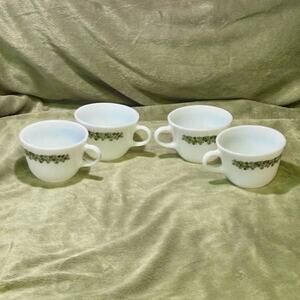 Vintage Pyrex CorningWare Milk Glass Spring Blossom Coffee Cups (Set of 4)